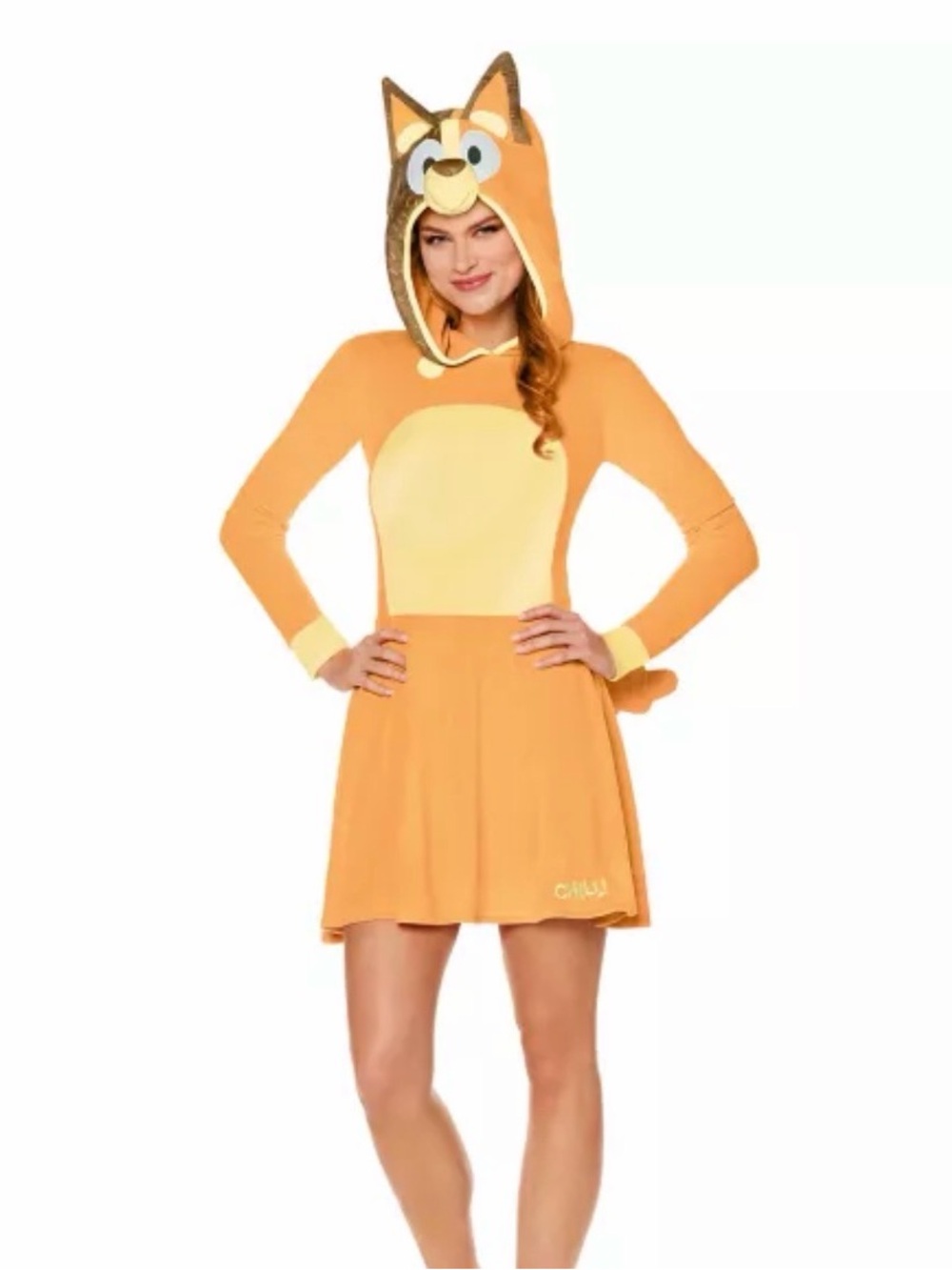 Spirit Halloween Bluey Womens Chilli Adult Plush Hooded Jumpsuit Costume Sz MED